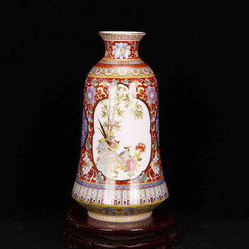 庄梦蝶景德镇仿古瓷器清雍正款珐琅彩中式插花瓶仿古家装古玩古董工艺