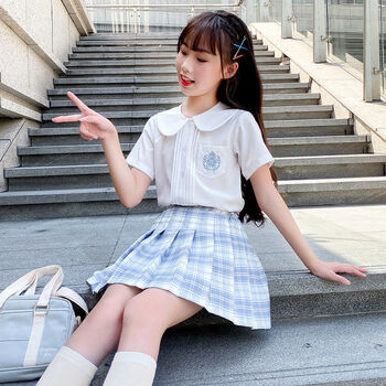 瑾讯女童jk套装夏天裙子中大童女装12岁以上夏装中学生学院风百褶裙