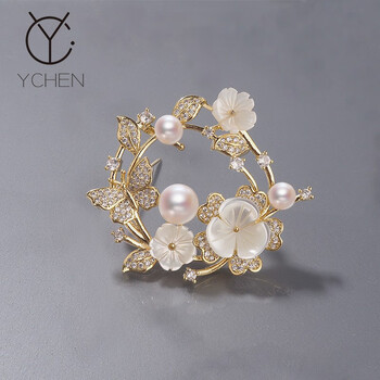 陌阡雪施华洛世奇皓珍珠藤蔓胸针女韩国时尚西装别针配饰气质大淡水