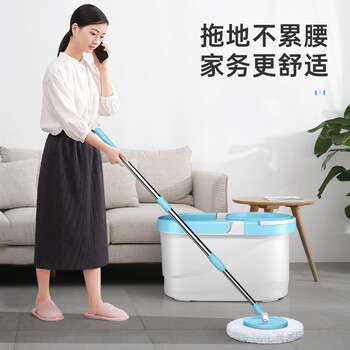 美丽雅旋转拖把40cm伸缩杆132cm2拖布带桶墩布干湿两用一拖净免手洗家用