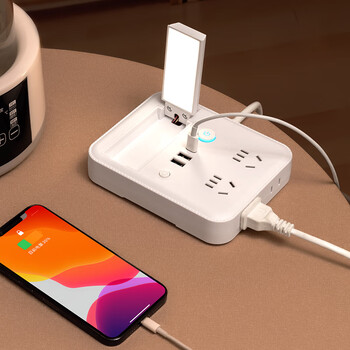 苏士赫尔摩【360° 旋转小夜灯+遥控】多功能 2USB+Type-C 4位0.1米插排 插座 一转多办公学习小夜灯排插