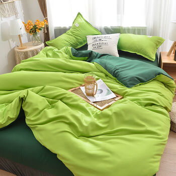 日式简约祖母绿水洗棉床单四件套网红款裸睡色被套宿舍床绿墨绿单被套