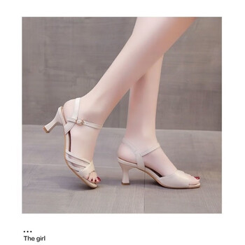 高跟凉鞋2024年女新款夏季时尚中跟妈妈鞋气质女士高跟鞋j512米白色34