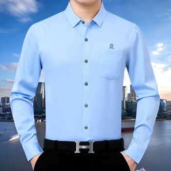 法国梦特娇桑蚕丝长袖衬衫男爸爸装商务休闲职业上班免烫真丝衬衣 浅