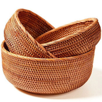 初心如雪藤编水果篮零食收纳篮手工编制水果盘客厅果盆面包篮藤编蓝子