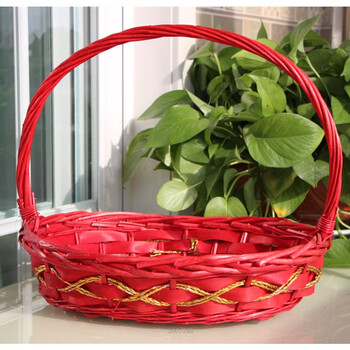 藤编果篮竹篮花篮送礼鸡蛋篮采摘篮鸡蛋篮采摘篮小篮子 大红色大号