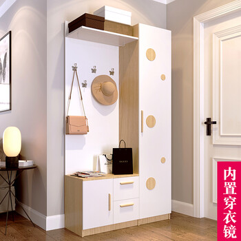 索讯科  鞋柜衣帽柜组合门厅柜挂衣架一体带穿衣镜子进门多功能客厅