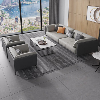 森菲亚办公沙发办公室商务接待会客洽谈简约沙发茶几组合 三人位 西皮