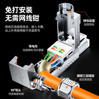 山泽 七类万兆屏蔽免打水晶头 工程级CAT7免压RJ45网络镀金接头 直角弯头7类网线连接器 单个装 MDC74