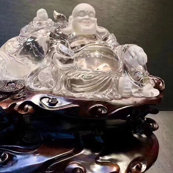 诺源珠宝天然原矿白水晶精雕自在佛弥勒佛童子闹佛摆件家居摆件办公