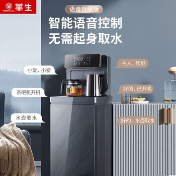 华生（Wahson）茶吧机一键调温家用多功能温热型大屏 双显立式饮水机下置式水桶【智能语音遥控】 WS-718 灰色