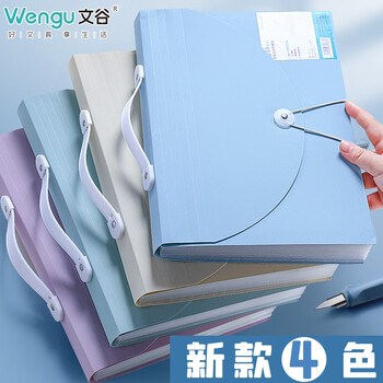文谷（Wengu）a4/13层大容量手提风琴包 多层文件夹学生简约试卷夹分类收纳袋整理夹 FQB-027绿色D