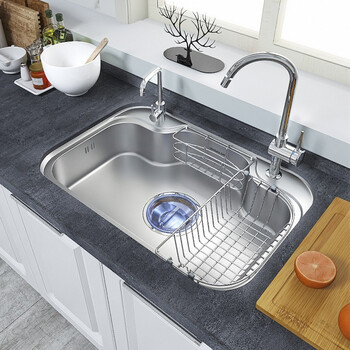 geosansink韩国巨杉水槽单槽厨房洗菜盆304不锈钢洗碗盆含水龙头台下