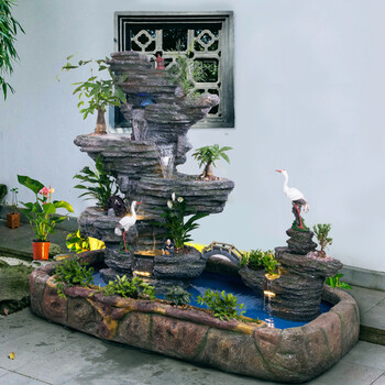 大型假山喷泉景观流水鱼池山水盆景加湿客厅阳台办公室内户外景观摆件