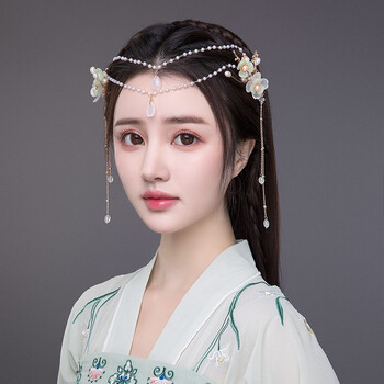 优娑汉服头饰古风额饰眉心坠发夹后压发饰古代超仙流苏少女古装配饰品