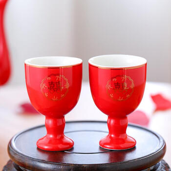 交杯酒酒杯套装 酒杯小盏古风古代敬酒杯结婚交杯酒婚礼套装红色酒壶