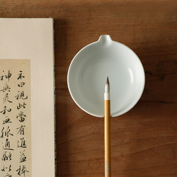 漢墨汝窑仿古陶瓷墨碟 墨池笔掭小清新多功能储墨汁毛笔笔架 文房四宝书法国画用瓷器摆件