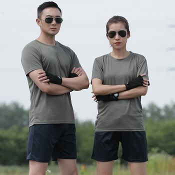 盾郎新式体能服套装男圆领短袖t恤裤子训练军训女迷彩运动速干工作服