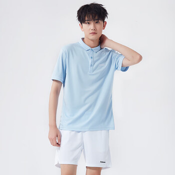 川崎（KAWASAKI）羽毛球服男款专业运动短袖翻领速干T恤V1920 冰蓝色 M