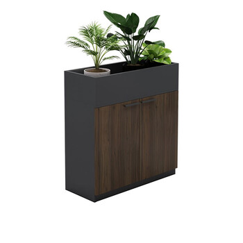 妙群花槽柜办公室矮柜文件柜木质储物柜隔断柜落地资料柜带锁黑胡桃门