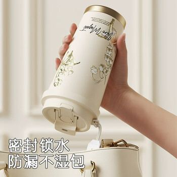 Vanow纯钛咖啡杯女生高颜值双饮吸管保温杯高档便携车载水杯子户外
