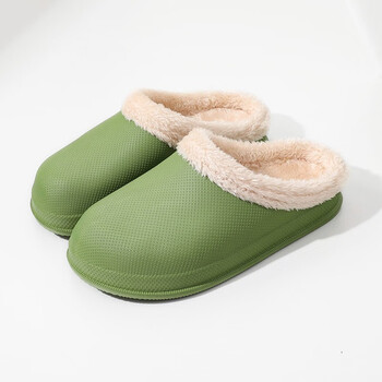 跟情侣厚底保暖防滑家居家用毛绒拖鞋男冬天可拆洗 绿色【防水棉拖】