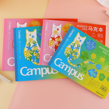 国誉(KOKUYO)A4图画本学生绘画笔记本子Campus胶装本绘图本马克笔专用 30张1本 粉色 WCN-CSKM0231