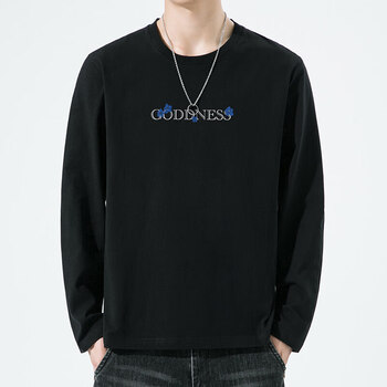 希音官方旗舰店2023年秋季长袖t恤新款潮牌简约圆领上衣男印花 黑色 m