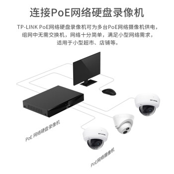 TP-LINK POE供电控摄像头400万像素室内家用防暴拾音半球监控器高清网络摄像机可插内存卡TL-IPC443MP-2.8