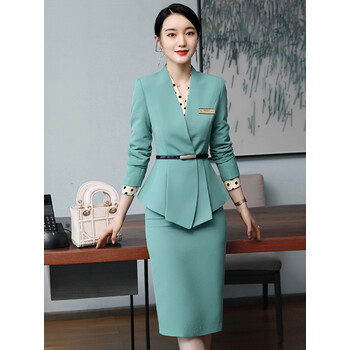 小西服美容院酒店前台物业工装工作服女士西装套裙fgacct深蓝色裤子xl