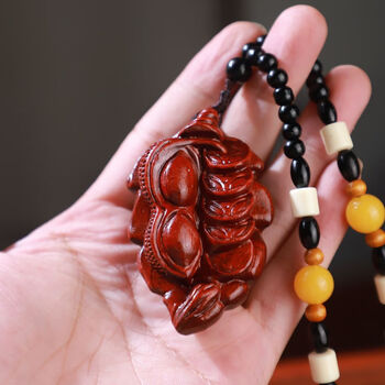 汝礼天然紫檀木雕和气生财文玩手把件男士收藏工艺品汽车挂件车内吊饰