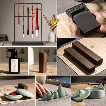 張小鳳文房四宝套装高档毛笔套装笔墨纸砚套装砚台镇尺印章书法礼物书法套装新年礼盒