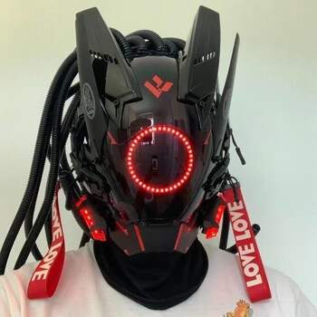 芊迁筱赛博朋克面具cos机能风铁血战士发光科幻面罩半头盔道具街拍