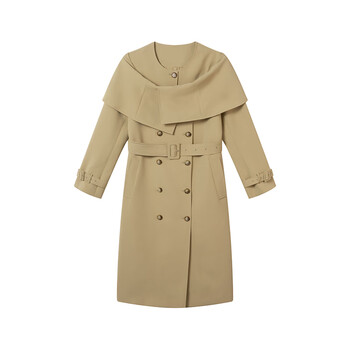 町苎披肩式收腰长款风衣外套女2023年春季新款设计感小众大衣卡其色xs