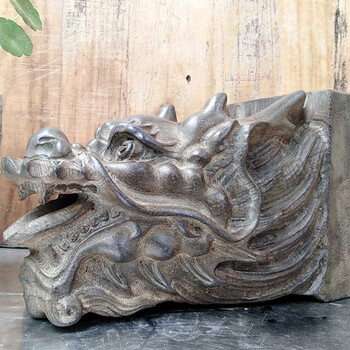 青石喷泉流水庭院鱼池出水口石雕吐水龙头 仿古龙头长25高13宽10厘米