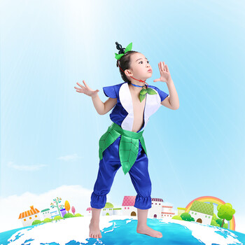 万圣节儿童葫芦娃演出服七兄弟卡通男童幼儿园环保衣服成人表演服蓝色