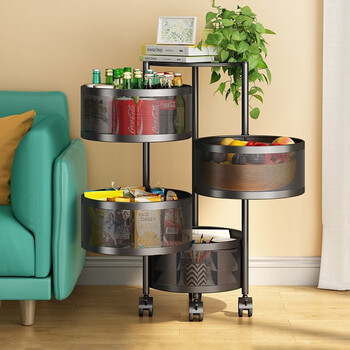 家佰利 厨房旋转置物架 蔬菜架落地式圆形多层可移动收纳架子小推车