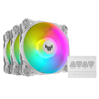 华硕TUF GAMING 白色侠光 TF120 机箱风扇 3只装 ARGB风扇/附灯效控制器/PWM温控调速/双层LED阵列
