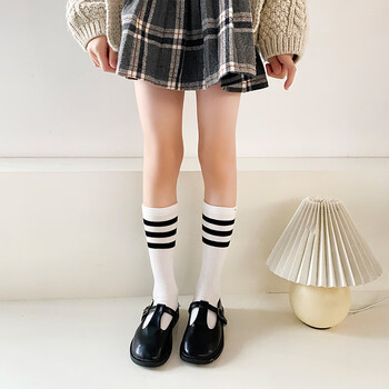 skgoldy袜子春夏学院风女童小腿袜中大童学生彩虹条纹jk过膝长筒袜 白