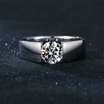 艺香18白金莫桑石戒指经典男戒定制pt950铂金彩金项链克拉对戒婚戒女