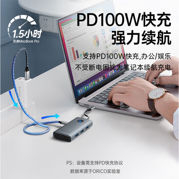奥睿科（ORICO）Type-C扩展坞拓展HDMI转接头PD充电USB分线器适用苹果macbook电脑ipad转换器华为PW11-6P灰
