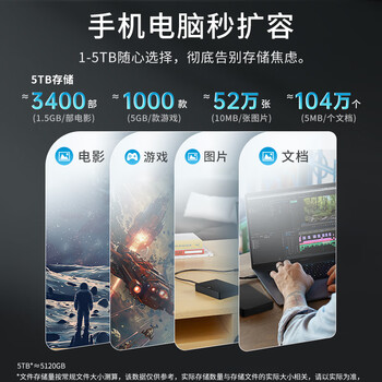 希捷（SEAGATE）移动硬盘 5TB USB3.0高速 希捷睿翼 2.5英寸 机械硬盘 黑 大容量便携外接存储 数据恢复服务