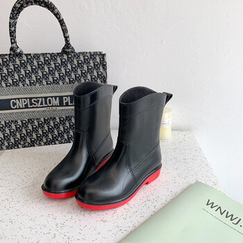 汐鲤夏季下雨鞋女水靴子成人可爱时尚女式女士大人中筒雨靴女装厨房水鞋防滑耐油钓鱼洗车胶靴套鞋黑面红底