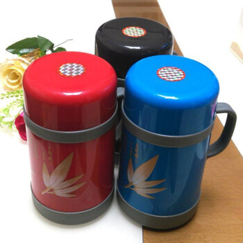保温杯圆形玻璃胆带柄保温杯双层带盖保温杯子彩虹鸟坦洋400ml红色