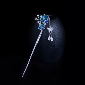 欧凯伦景泰蓝银发簪简约现代古风汉服头饰女流苏步摇簪子七夕礼物