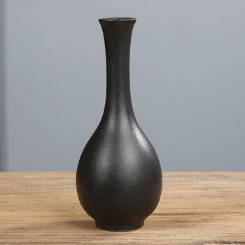 白骏创玉净瓶 黑色陶瓷花瓶净瓶小花瓶复古摆件器干花粗陶创意客厅
