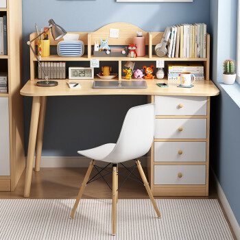 悦美妙电脑桌台式北欧实木腿带抽屉书桌书架组合简约小户型家用办公