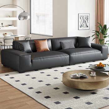 拉芙菲(lff)夏图大黑牛真皮沙发客厅意式极简直排三人位豆腐块沙发