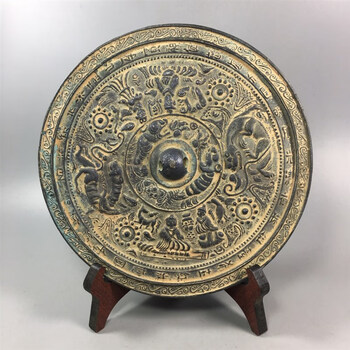 仿古青铜镜 大号纯铜仿古做旧青铜镜法器老镜子玄关卧室装饰品影视