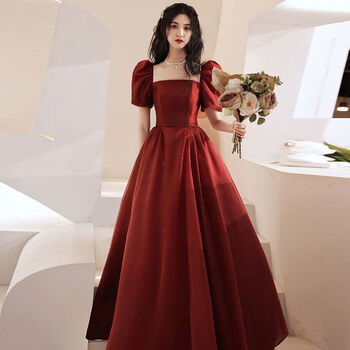 eyzr敬酒服新娘酒红色高级感结婚礼服在逃公主订婚裙小个子孕妇可穿夏